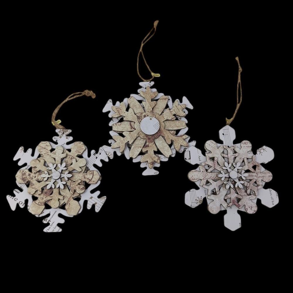 Snowflake‎ Christmas Ornaments 4.5" Set of 3 Cardboard Hanging Cottage NEW NWT